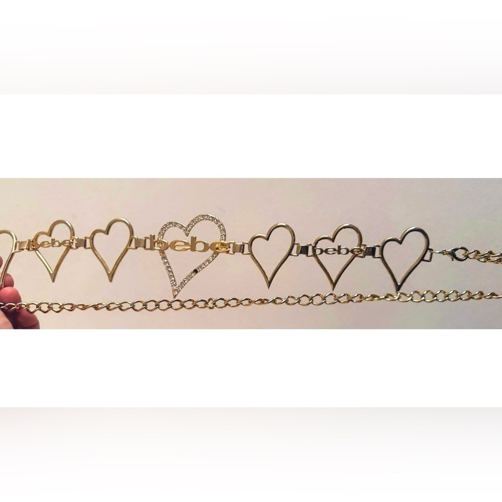 bebe Gold Heart Chain Belt with rhinestones *missing a gem